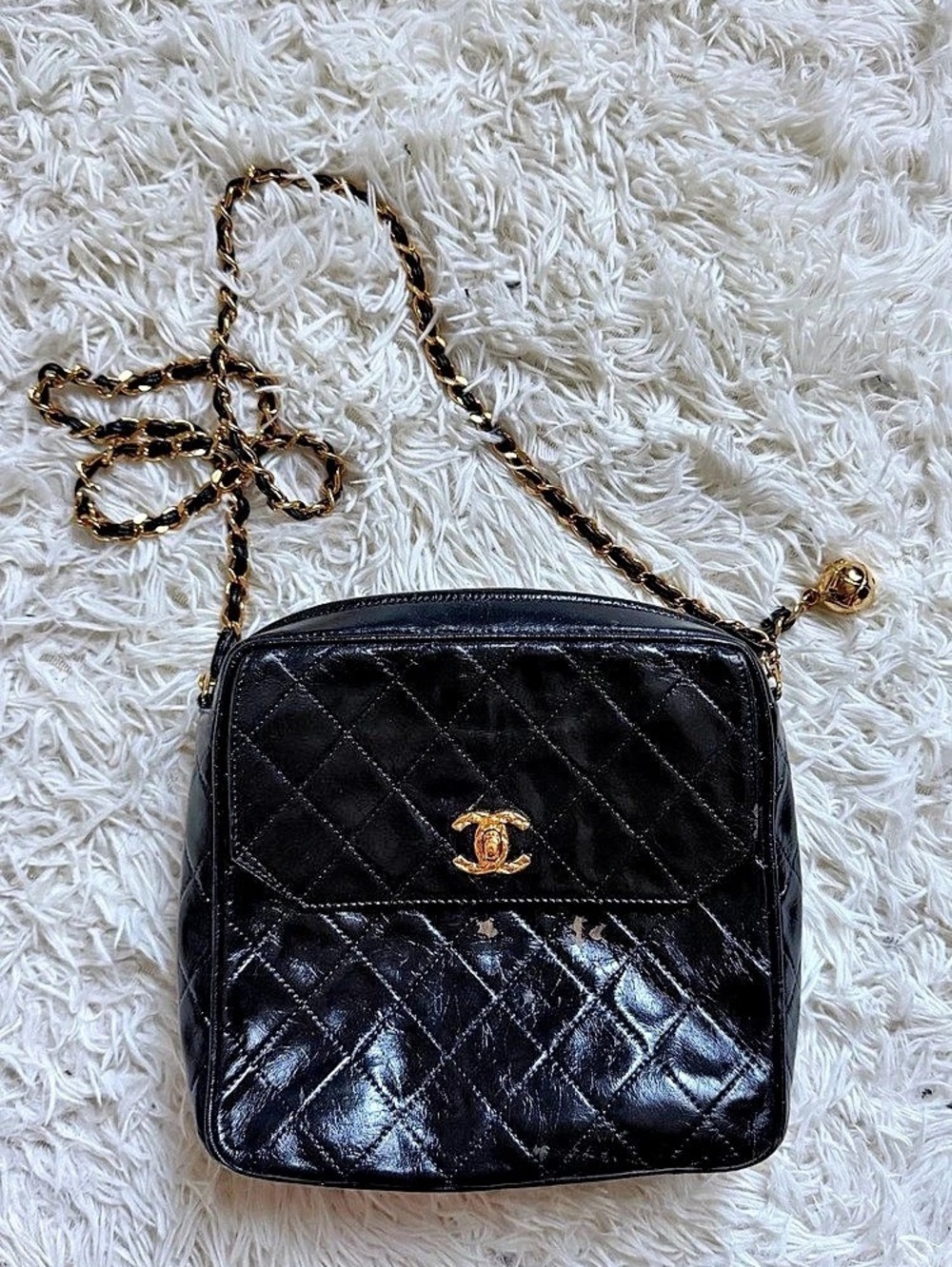 Chanel Vintage Quilted Lambskin Leather Crossbody Bag Quilted Black Crossbody